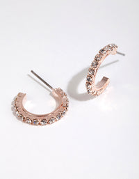 Rose Gold Riased Diamante Huggie Hoop Earrings - link has visual effect only