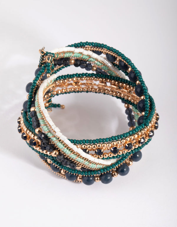 Gold & Green Beaded Bangle