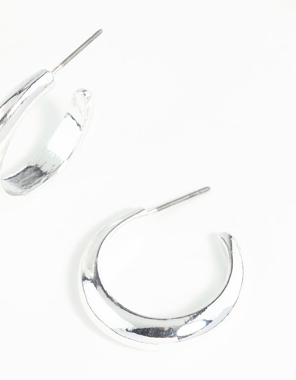 Silver Rounded Hollow Huggie Earrings