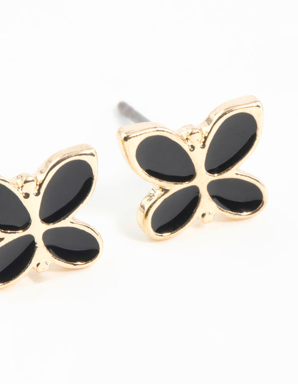 Black Butterfly Enamel Stud Earrings