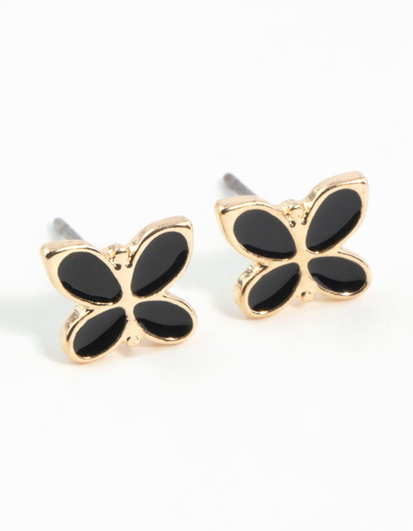 Black Butterfly Enamel Stud Earrings
