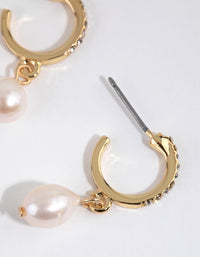 Gold Plated Diamante & Freshwater Pearl Huggie Earrings - link has visual effect only