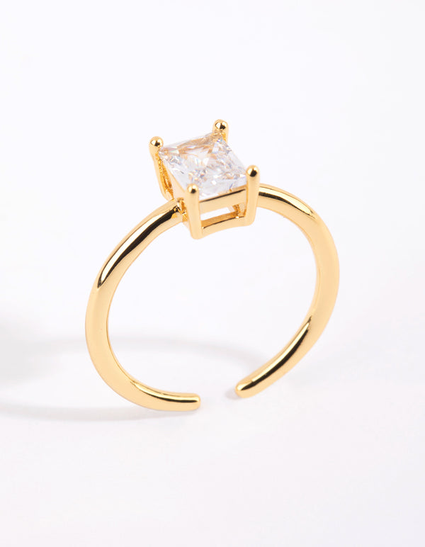 Gold Emerald Cut Cubic Zirconia Ring