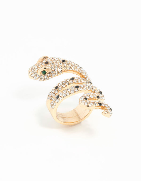 Gold Large Snake Diamante Ring