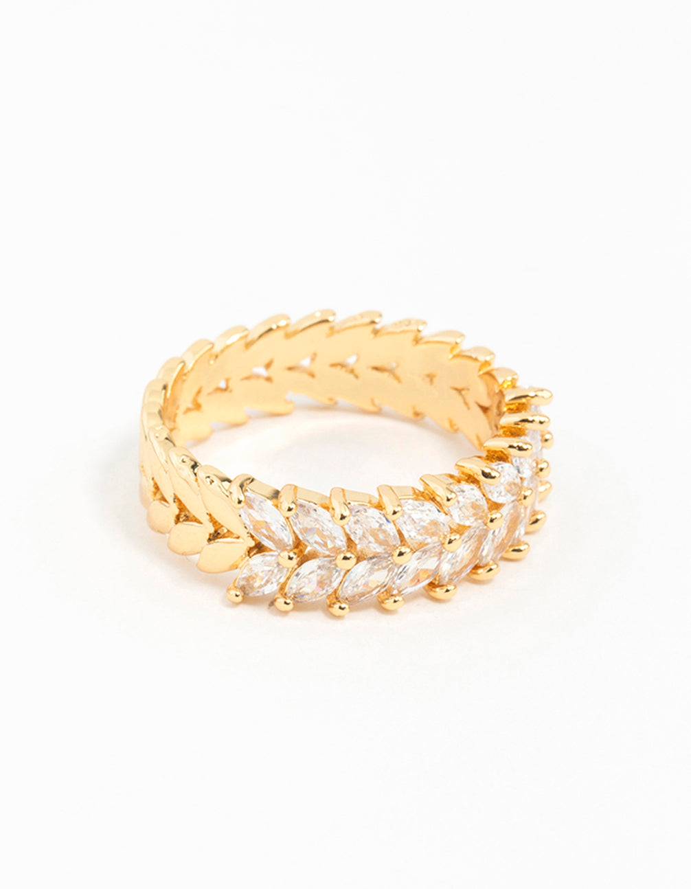Gold Plated Navette Cubic Zirconia Layered Ring