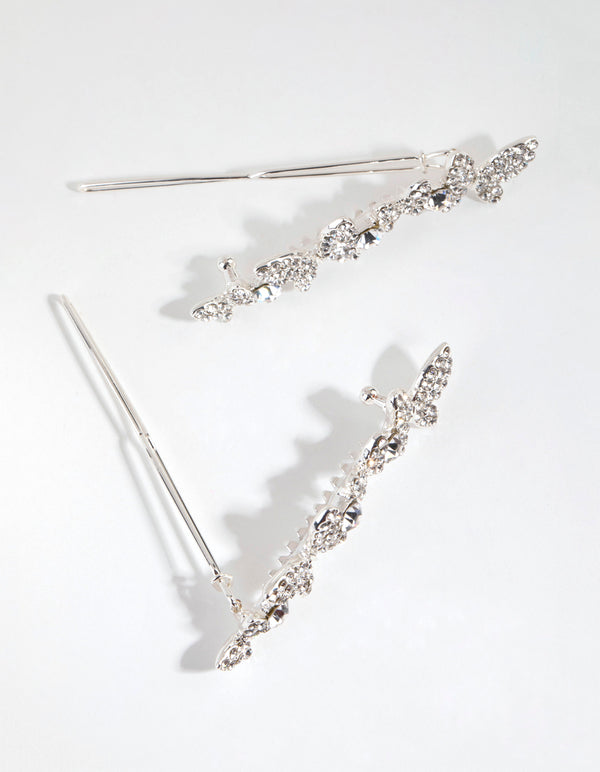 Silver Crystal Butterfly Clips