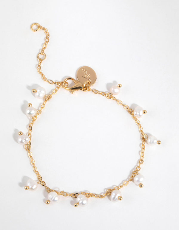 Gold Plated Freshwater Pearl Droplet Bracelet