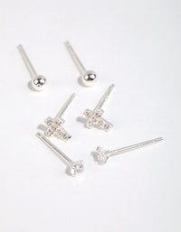 Sterling Silver Cross & Diamante Stud Earring Pack - link has visual effect only