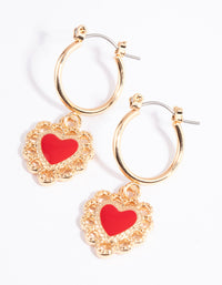 Gold Decadent Heart Huggie Hoop Earrings - link has visual effect only