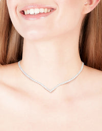 Silver Cubic Zirconia Cup Chain Pointed Tennis Necklace - link has visual effect only