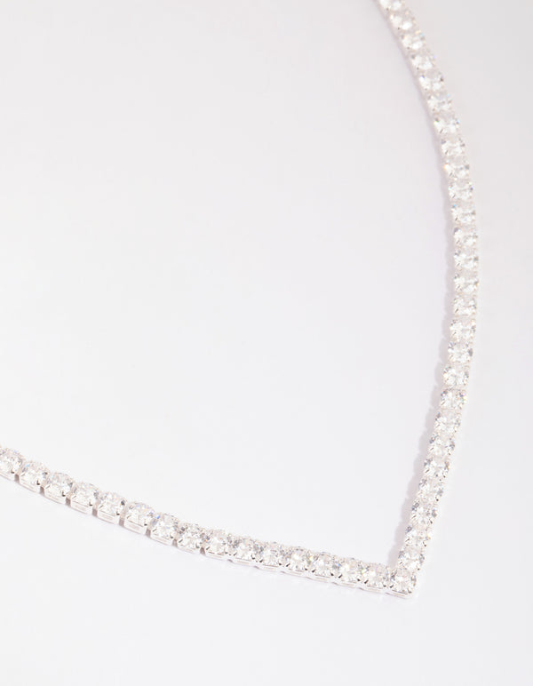 Silver Cubic Zirconia Cupchain Point Tennis Necklace