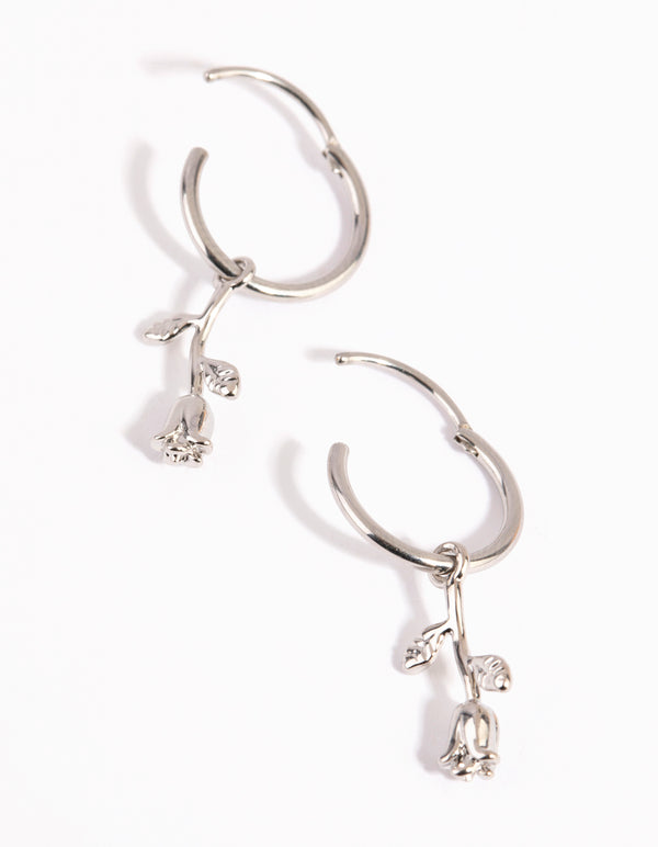 Surgical Steel Hanging Rose Hoop Earrings