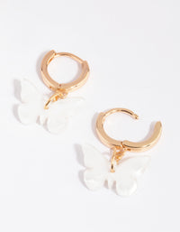 Gold & White Acrylic Butterfly Huggie Earrings - link has visual effect only
