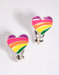 Silver Rainbow Heart Clip-On Earrings - link has visual effect only