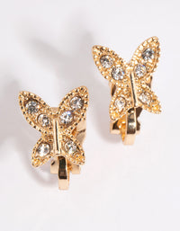 Gold Diamante Butterfly Clip-On Earrings - link has visual effect only