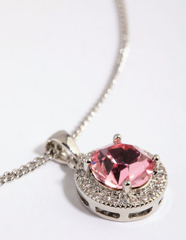 Rhodium & Pink Diamond Simulant Claw Necklace