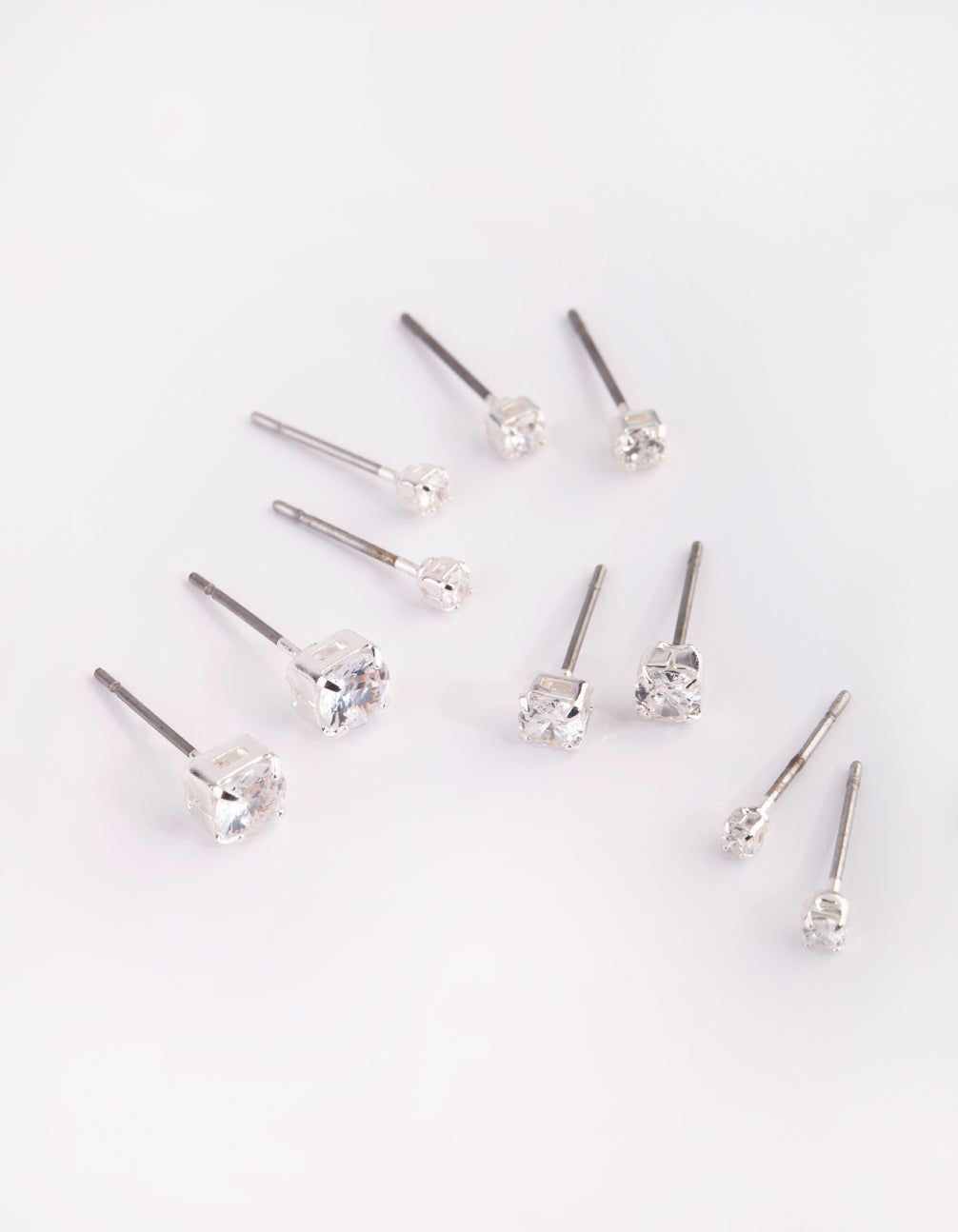 Silver Graduated Diamante Stud Earring 5-Pack