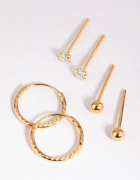 Gold Plated Sterling Silver Ball Stud & Hoop Earring Pack - link has visual effect only
