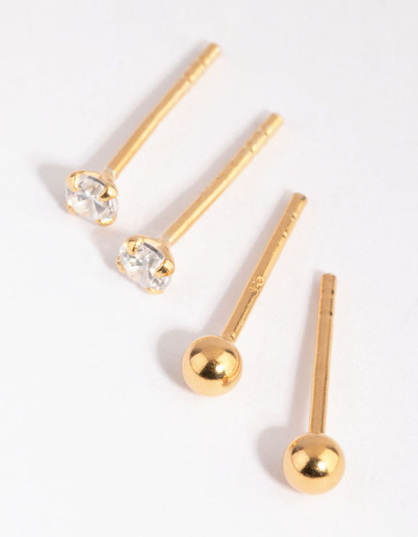 Gold Plated Sterling Silver Ball Stud & Hoop Earring Pack