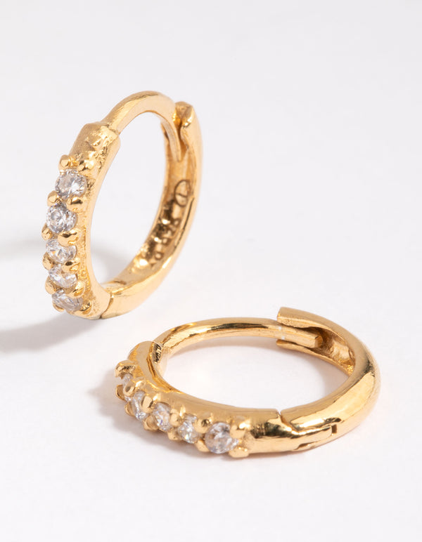 Gold Plated Sterling Silver Cubic Zirconia Huggie Earrings