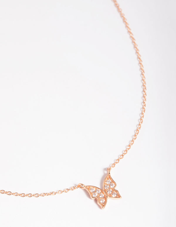 Rose Gold Plated Sterling Silver Butterfly Necklace