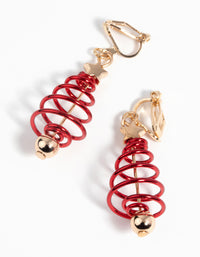 Festive Spiral Tree Clip-On Earrings - link has visual effect only
