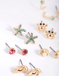 Gold Under the Sea Stud Earring 8-Pack - link has visual effect only