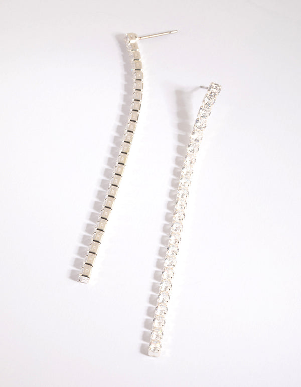 Silver Cubic Zirconia Single Cup Chain Drop Earrings