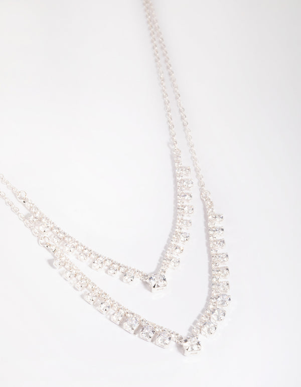 Silver Cubic Zirconia Point Necklace