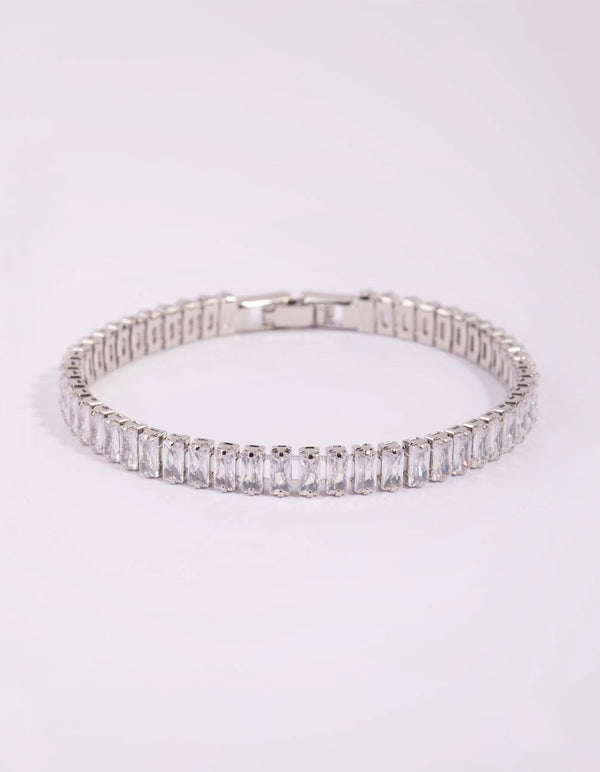 Silver Cubic Zirconia Baguette Tennis Bracelet