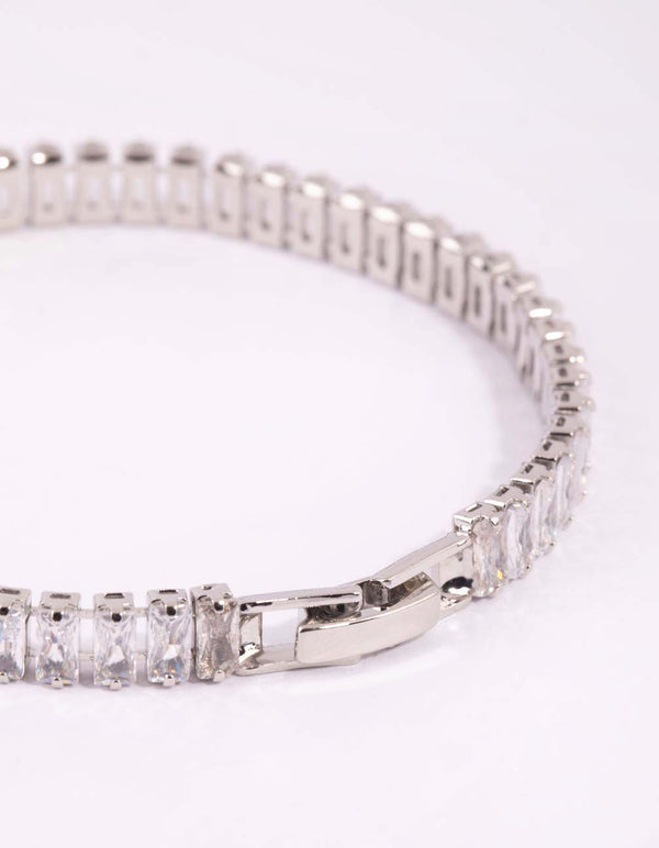 Silver Cubic Zirconia Baguette Tennis Bracelet