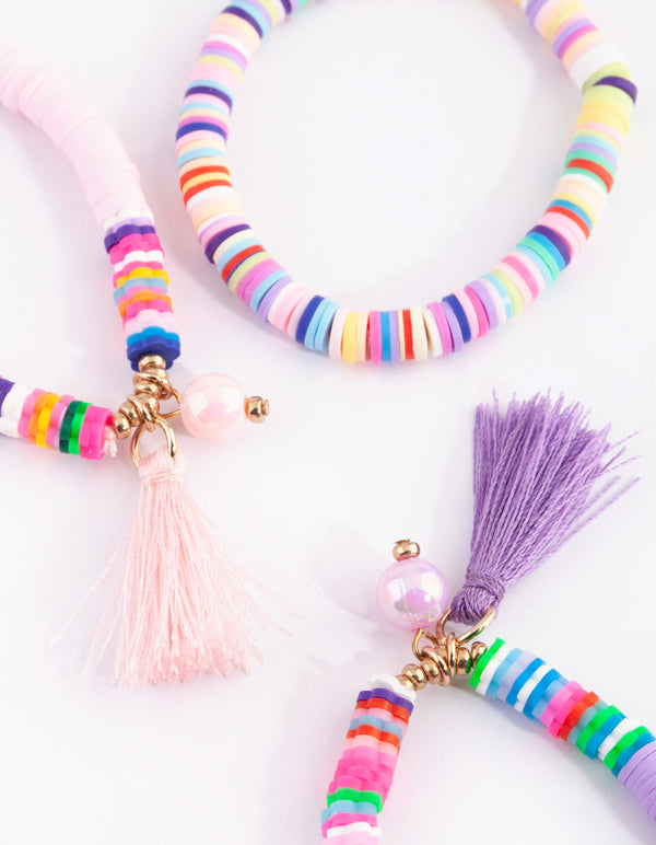 Kids Beaded Tassel Stretch Bracelet Pack