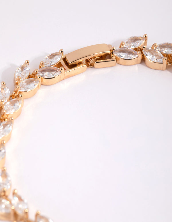 Gold Diamond Simulant Petal Tennis Bracelet