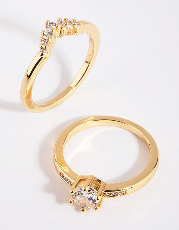 Gold Plated Engagement Style Ring Set with Cubic Zirconia