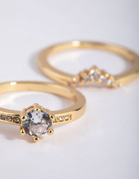 Gold Plated Engagement Style Ring Set with Cubic Zirconia - link has visual effect only