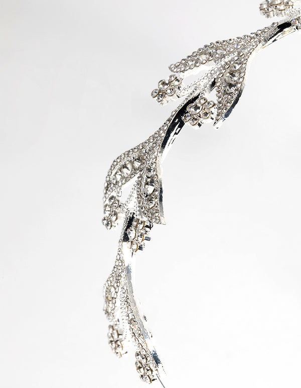 Silver Diamante Encrusted Leaf Headband