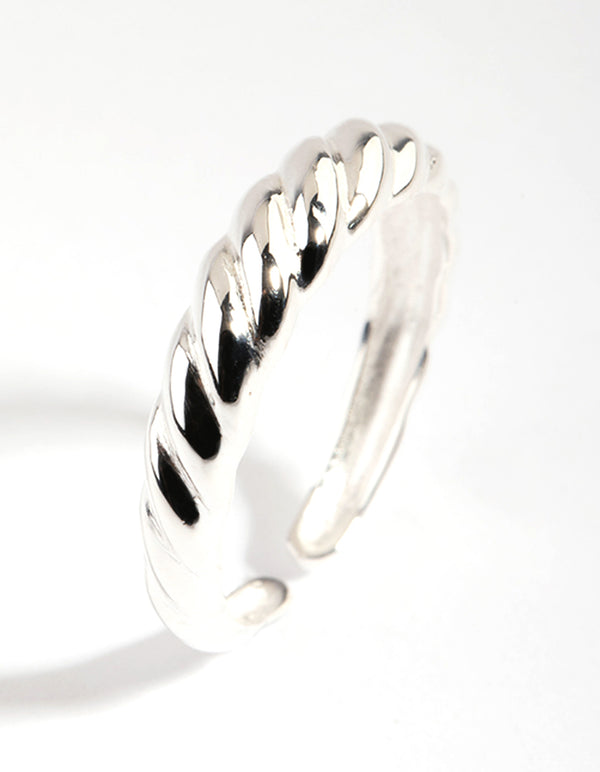 Sterling Silver Croissant Rope Ring