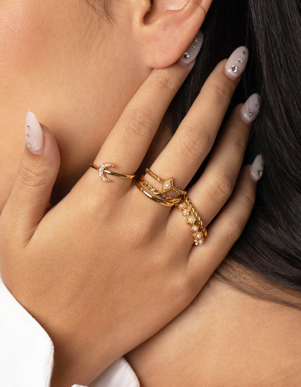 Gold Plated Vintage Ring 6-Pack with Freshwater Pearls