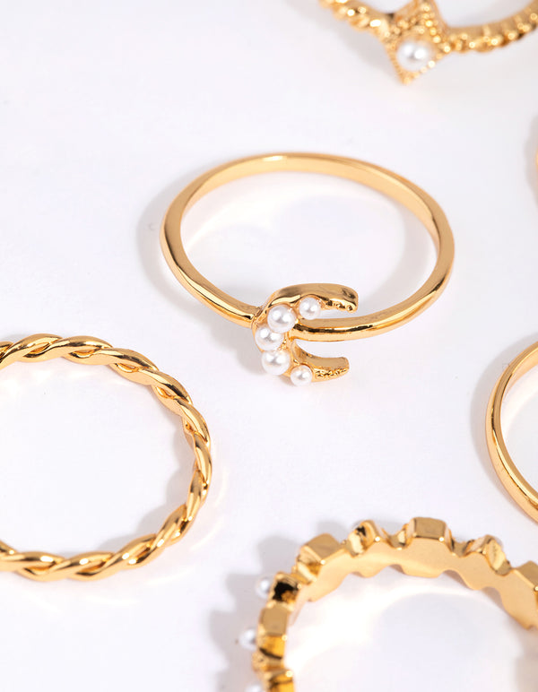Gold Plated Vintage Ring 6-Pack with Freshwater Pearls