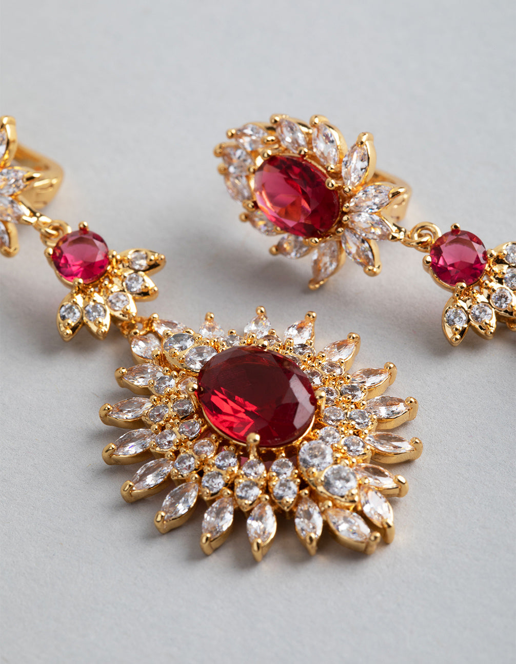 Gold Cubic Zirconia Lotus Drop Earrings