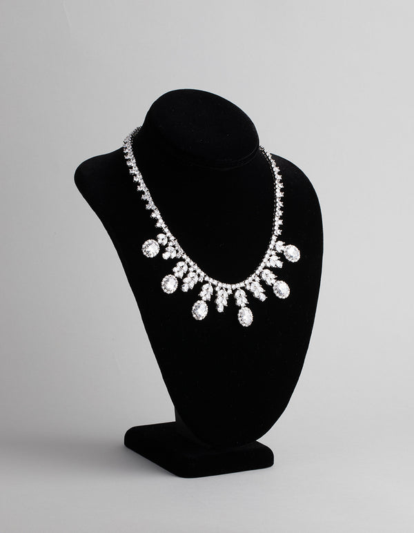 Silver Cubic Zirconia Statement Oval Necklace