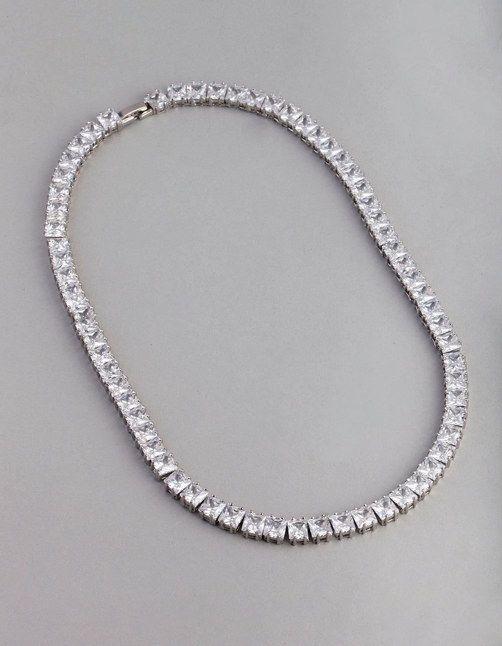 Silver Cubic Zirconia Statement Square Necklace