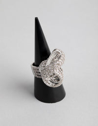 Silver Cubic Zirconia Cup Chain Knot Ring - link has visual effect only