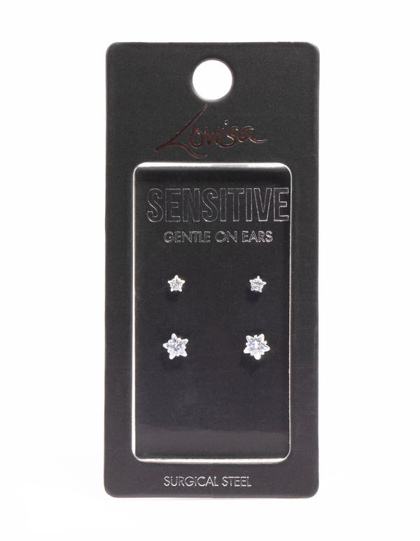 Surgical Steel Diamante Star Stud Earring Pack