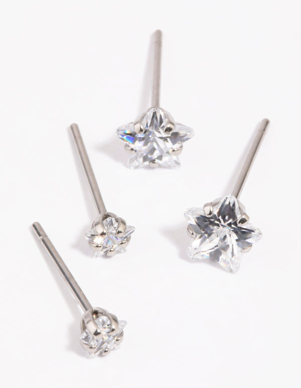 Surgical Steel Diamante Star Stud Earring Pack