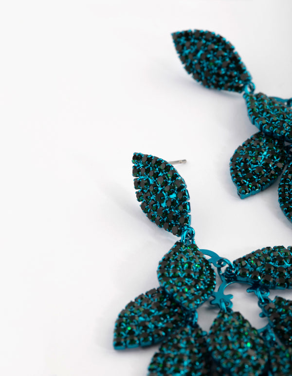 Matte Green Diamante Leaf Earrings