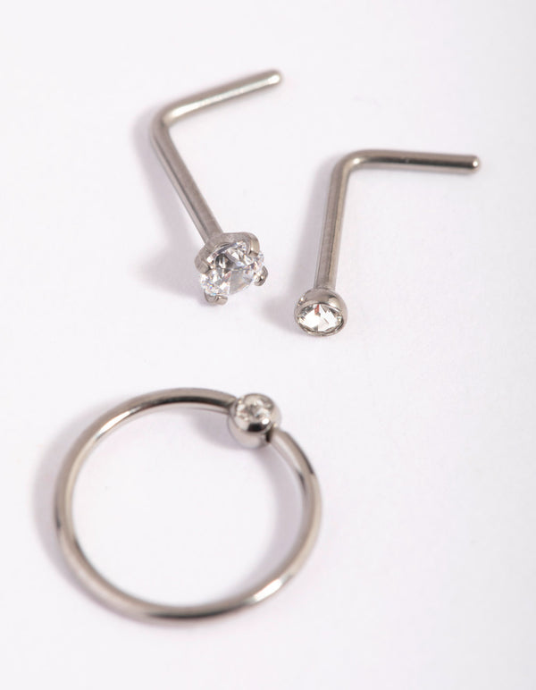 Titanium Diamante Nose Stud Pack