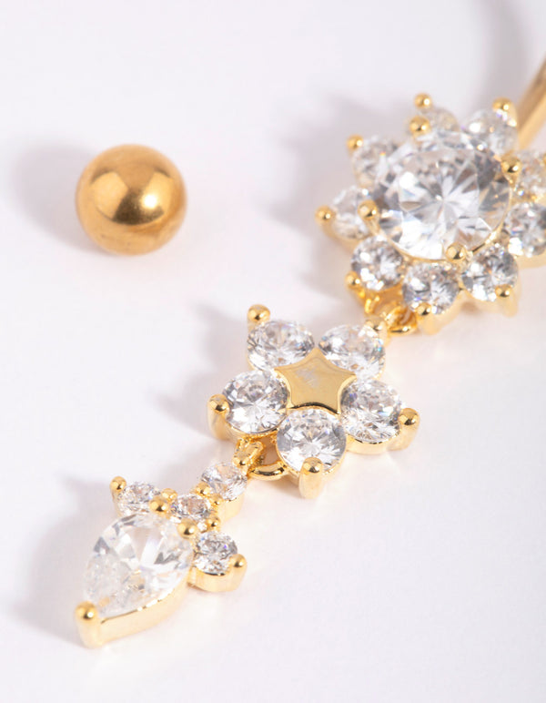 Gold Plated Titanium Floral Belly Bar