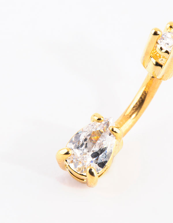 Gold Plated Titanium Pear Diamante Small Belly Bar
