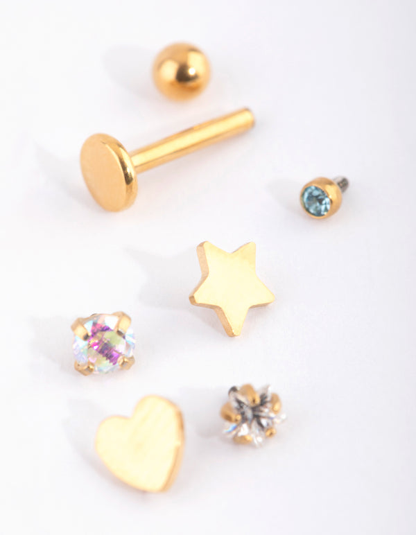 Gold Plated Titanium Mixed Motif Flat Back 6-Pack